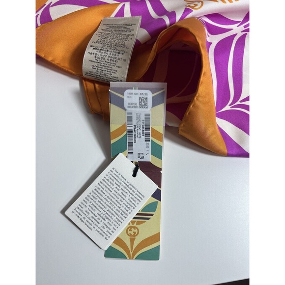 Gucci Adidas Scarf 100% Silk In Beige Pink Orange - Picture 6 of 8